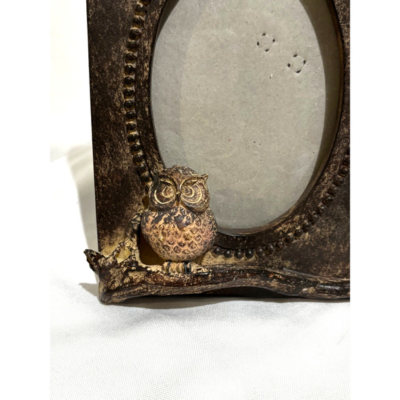 3D Owl Picture photo Frame oval Resin Stone Cabin Country Nature Shabby Chic - Picture 2 of 9